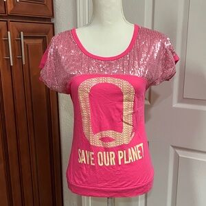 Y2K MAGGIE Pink Sequin Women's Top Size:M